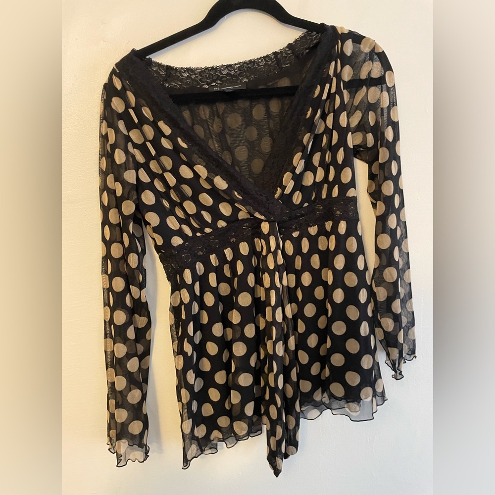 Chic Black and Cream Polka Dot Blouse